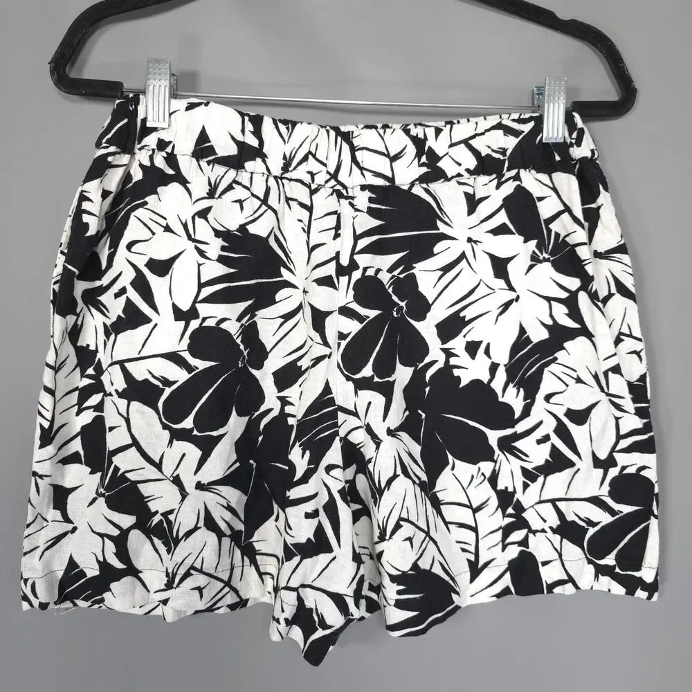 MICHAEL KORS Womens New Set Tank Top Shorts MEDIUM Black White Linen‎ QS540TLHF0